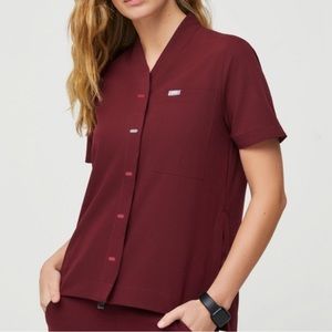 FIGS Suswe Shawl Collar Top Burgundy Red Size XS Discontinued